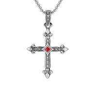 RZRPYFMM Men's Christian Cross Pure Pewter Pendant, Religious Vintage Fashion Cross Necklace,Silver,Pendant + Chain 70cm