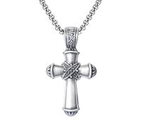 RZRPYFMM Men's Christian Cross Pure Pewter Pendant, Vintage Religious Cross Necklace,Silver,Single Pendant