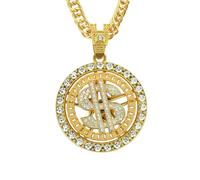 RZRPYFMM Men's CZ Dollar Sign Pendant Necklace,Fashion Punk Rotatable Dollar Pendant Hip Hop Necklace Gold/Silver,Gold,50cm