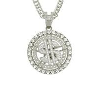 RZRPYFMM Men's CZ Dollar Sign Pendant Necklace,Fashion Punk Rotatable Dollar Pendant Hip Hop Necklace Gold/Silver,Silver,50cm