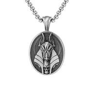 RZRPYFMM Men's Death Anubis Pure Pewter Pendant, Gothic Vintage Skull Necklace,Silver,Pendant + Chain 70cm