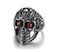 RZRPYFMM Men's Demon Skull Ring Ruby Eyes Ghost Head Skull Ring Retro Personality Stainless Steel Gothic Locomotive Skull Jewelry,Silver,11