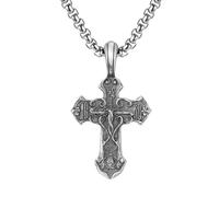 RZRPYFMM Men's Fashion Cross Pure Pewter Pendant, Gothic Christian Cross Necklace,Silver,Single Pendant