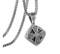 RZRPYFMM Men's Fashion Cross Pure Pewter Pendant, Gothic Vintage Christian Cross Faith Necklace,Silver,Pendant + Chain 50cm