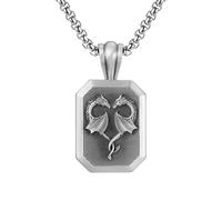 RZRPYFMM Men's Fashion Heart Pendant, Viking Gothic Vintage Double Dragon Necklace,Silver,Pendant + Chain 50cm