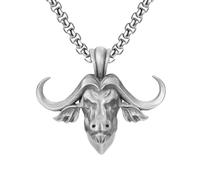 RZRPYFMM Men's Hindu Bull Head Pure Pewter Pendant, Viking Gothic Vintage Bull Head Necklace,Silver,Pendant + Chain 60cm