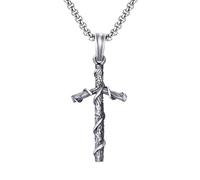 RZRPYFMM Men's Jesus Cross Pure Pewter Pendant, Gothic Vintage Christian Cross Necklace,Silver,Pendant + Chain 70cm