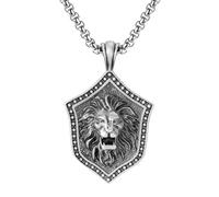 RZRPYFMM Men's Mighty Lion Head Pure Pewter Pendant, Viking Gothic Vintage Lion Head Necklace,Silver,Pendant + Chain 60cm