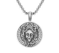 RZRPYFMM Men's Queen Medusa Pure Pewter Pendant, Gothic Vintage Stainless Steel Necklace,Silver,Pendant + Chain 50cm