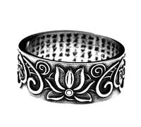 RZRPYFMM Men's S925 Silver Lotus Flower Motif Heart Sutra Ring, Vintage Thai Silver Ring,Silver,13