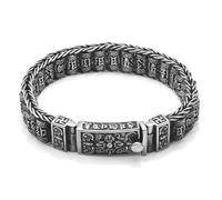 RZRPYFMM Men's S925 Silver Six Word Mantra Wheel Bracelet, Vintage Thai Silver Buddhist Six Word Mandala Good Luck Bead Bracelet,Silver,22cm