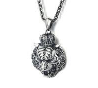 RZRPYFMM Men's S925 Sterling Silver Crown Tiger Head Pendant, Gothic Vintage Hemp Rope Bagua Necklace,Silver,Single Pendant
