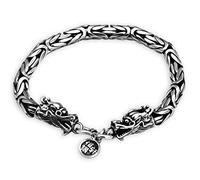 RZRPYFMM Men's S925 Sterling Silver Dragon Bracelet, Gothic Vintage Thai Silver Double Dragon Head Motorcycle Bracelet,Silver 5mm,21cm
