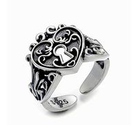 RZRPYFMM Men's S925 Sterling Silver Heart Opening Ring, Personalised Sterling Silver Ring,Silver,11