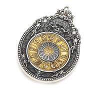 RZRPYFMM Men's S925 Sterling Silver Nine Palace Eight Trigrams Pendant, Gothic Vintage Braided Hemp Rope Necklace,Silver,Pendant + Chain 70cm