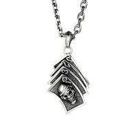 RZRPYFMM Men's S925 Sterling Silver Poker Skull Pendant, Gothic Vintage Hemp Rope Gossip Necklace,Silver,Single Pendant
