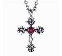 RZRPYFMM Men's S925 Sterling Silver Rose Cross Pendant, Gothic Vintage Hemp Rope Gossip Necklace,Silver,Single Pendant