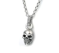 RZRPYFMM Men's S925 Sterling Silver Skull Pendant, Gothic Vintage Hemp Rope Gossip Necklace,Silver,Pendant + Chain 50cm