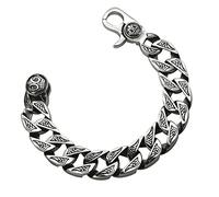 RZRPYFMM Men's S925 Sterling Silver Thick Cuban Chain Bracelet, Gothic Fashion Retro Domineering Skull Thai Silver Bracelet,Silver,21cm