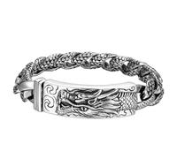 RZRPYFMM Men's S925 Sterling Silver Vintage Dragon Bracelet, Gothic Fashion Cuban Chain Dragon Scale Bracelet,Silver,20.5cm
