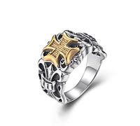 RZRPYFMM Men's Viking Cross Ring Retro Cross Expeditionary Army Domineering Ring 18K Gold Religious Stainless Steel Jewelry,Silver,11