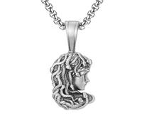 RZRPYFMM Men's Vintage Medusa Pure Pewter Pendant, Viking Gothic Snake Stainless Steel Necklace,Silver,Pendant + Chain 60cm