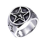 RZRPYFMM Pentagram Ring Stainless Steel Pentagram Men's Ring Goat Satan Demon European And American Punk Locomotive Jewelry,Silver,11