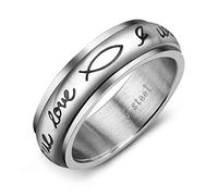RZRPYFMM Rotatable 6 Mm Stainless Steel Ring European And American Men And Women Retro Letter Ring Creative Couple Engagement Jewelry,Silver,12