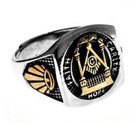 RZRPYFMM S925 Masonic Faith Vintage Wide Thai Silver Men's Ring, Simple Personalised Ring,Silver,7