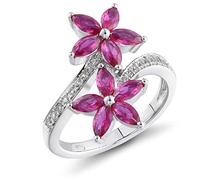 RZRPYFMM S925 Silver And Ruby Floral Women's Ring, A Stylish And Timeless Ring,Silver,7