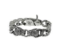 RZRPYFMM S925 Silver Dominating Double Cheetah Head Cuban Bracelet, Men's Tank Sterling Silver Bracelets,Silver,21cm