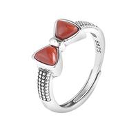 RZRPYFMM S925 Sterling Silver Bow And Southern Ruby Ladies Ring, Niche Design Simple Sterling Silver Ring,Silver,6