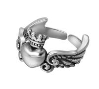 RZRPYFMM S925 Sterling Silver Men's And Women's Heart Crown Ring, Gothic Opening Adjustable Fashion Jewelry,Silver,11#