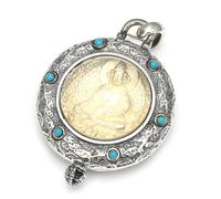 RZRPYFMM S925 Sterling Silver Men's Buddha Pendant, Gothic Vintage Hemp Rope Bagua Necklace,Silver,Single Pendant