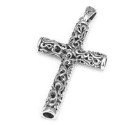 RZRPYFMM S925 Sterling Silver Men's Christian Cross Pendant, Gothic Vintage Hemp Rope Gossip Necklace,Silver,Pendant + Chain 60cm