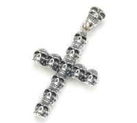 RZRPYFMM S925 Sterling Silver Men's Cross Skull Pendant, Gothic Vintage Hemp Rope Gossip Necklace,Silver,Pendant + Chain 70cm