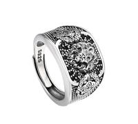 RZRPYFMM S925 Sterling Silver Men's Crown Lion Head Ring, Gothic Opening Adjustable Fashion Jewelry,Silver,9#