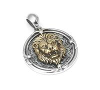 RZRPYFMM S925 Sterling Silver Men's Lion's Head Pendant, Gothic Vintage Hemp Rope Bagua Necklace,Silver,Single Pendant