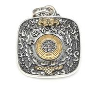 RZRPYFMM S925 Sterling Silver Men's Nine Palace Eight Trigrams Pendant, Gothic Vintage Hemp Rope Necklace,Silver,Pendant + Chain 50cm