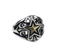 RZRPYFMM S925 Sterling Silver Men's Pentagram Open Ring, Vintage Punk Sterling Silver Ring,Silver,7
