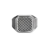RZRPYFMM S925 Sterling Silver Men's Square Woven Ring, Gothic Opening Adjustable Fashion Jewelry,Silver,8#