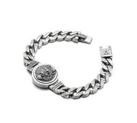 RZRPYFMM S925 Sterling Silver Wolf Head Men's Cuba Bracelet, Vintage Sterling Silver Bracelet,Silver,22cm