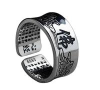 RZRPYFMM S999 Sterling Silver Handmade Retro Heart Sutra Ring,Men's And Women's Buddha Lotus Silver Ring,Silver,13