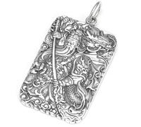 RZRPYFMM S999 Sterling Silver Men's Guan Gong Pendant, Gothic Vintage Hemp Rope Bagua Necklace,Silver,Pendant + Chain 50cm