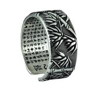 RZRPYFMM S999 Sterling Silver Vintage Heart Sutra Bamboo Leaf Ring, Open Adjustable Bamboo Leaf Bible Silver Ring for Men And Women,Silver,8