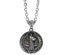 RZRPYFMM Saint Benedict Exorcism Pendant Necklace Men's Stainless Steel Catholic Roman Cross Demon Protection Hunter Personality Pendant,Silver,50cm