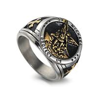 RZRPYFMM Saint Michael Archangel Signet Ring Men And Women Stainless Steel Amulet Catholic Punk Rock Creative Jewelry Gift,Gold,14