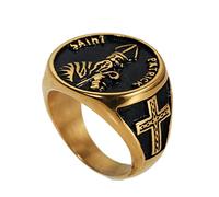 RZRPYFMM Saint Patrick's Patron Saint Ring Vintage Stainless Steel Prayer Healing Ring Men's Women's Catholic Jewelry Ring,Gold,11