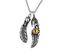 RZRPYFMM Skull Feather Demon Eye Necklace, Vintage Angel Feather Eagle Claw Gemstone Titanium Steel Pendant Necklace Couple Punk Hip Hop Jewelry