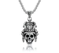 RZRPYFMM Skull Stainless Steel Pendant Necklace Men's Gothic Locomotive Skull Pendant Viking Hip Hop Art Ghost General Stainless Steel Necklace,Silver,3mm*600mm